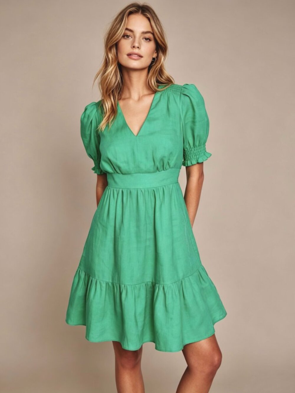 NWOT Boden Linen Aquamarine Green Ruffles Dress Size 8 Knee Length